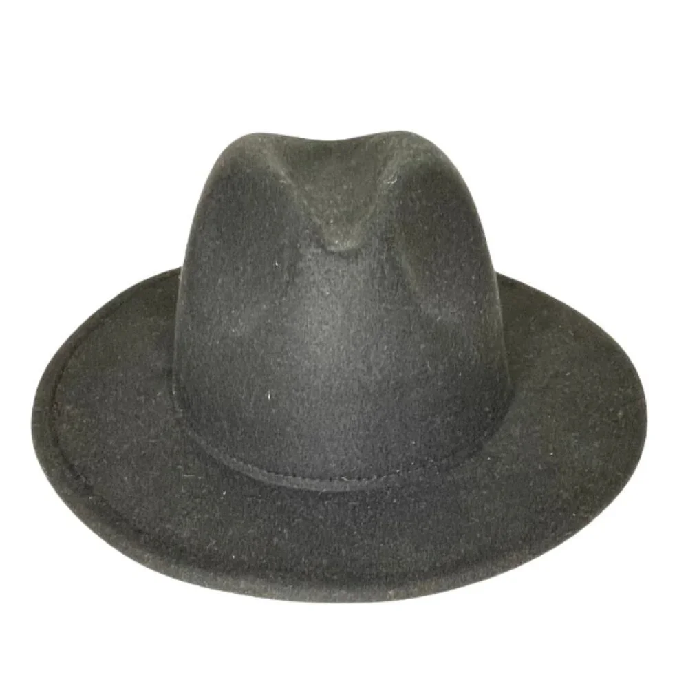 Unbranded Red Bottom Fedora Black Wool Felt Wide Brim Hat